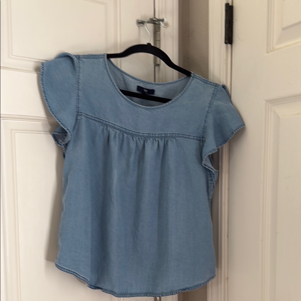 GAP Factory Light Blue Denim Flutter-Sleeve Blouse